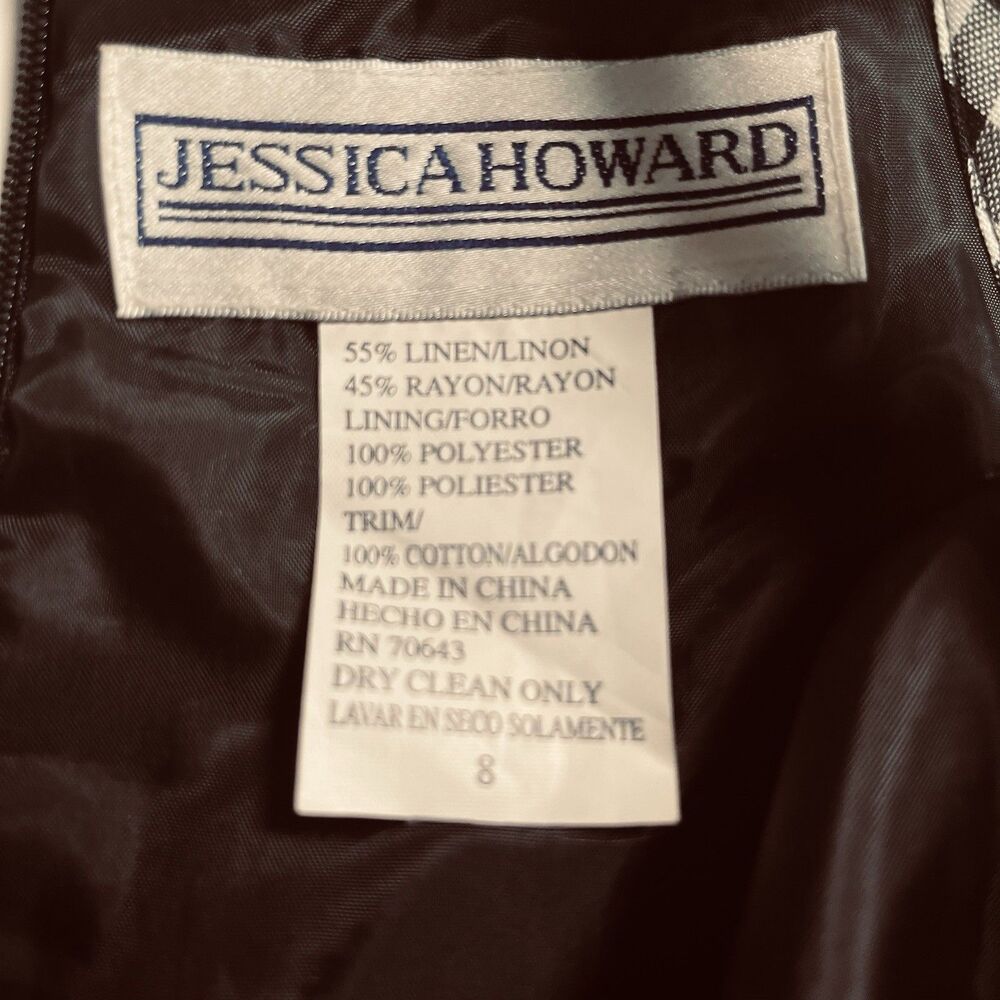 Jessica Howard Vintage Sleeveless Linen Blend Dress Daisy Appliqué B/W Trim Sz 8 - Picture 5 of 10